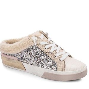 Zeta Plush Faux Shearling Glitter Mule Slip On Sneaker